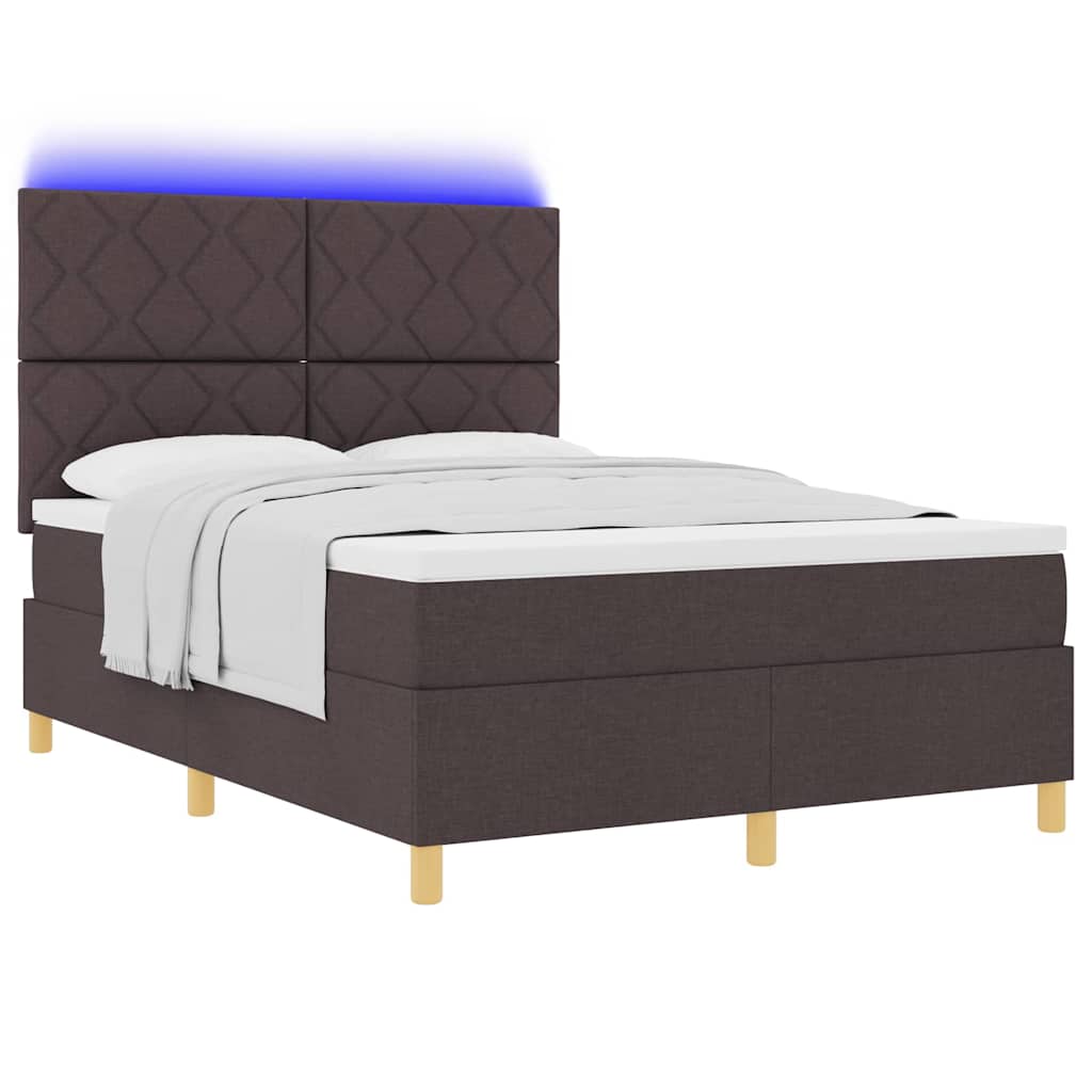 LED Box Spring Ágy matracmal Sötét Barna 140 x 190 cm szövet