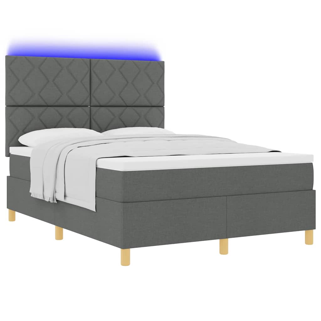 LED Box Spring Ágy fejtámlával Sötétszürke 140 x 200 cm szövet