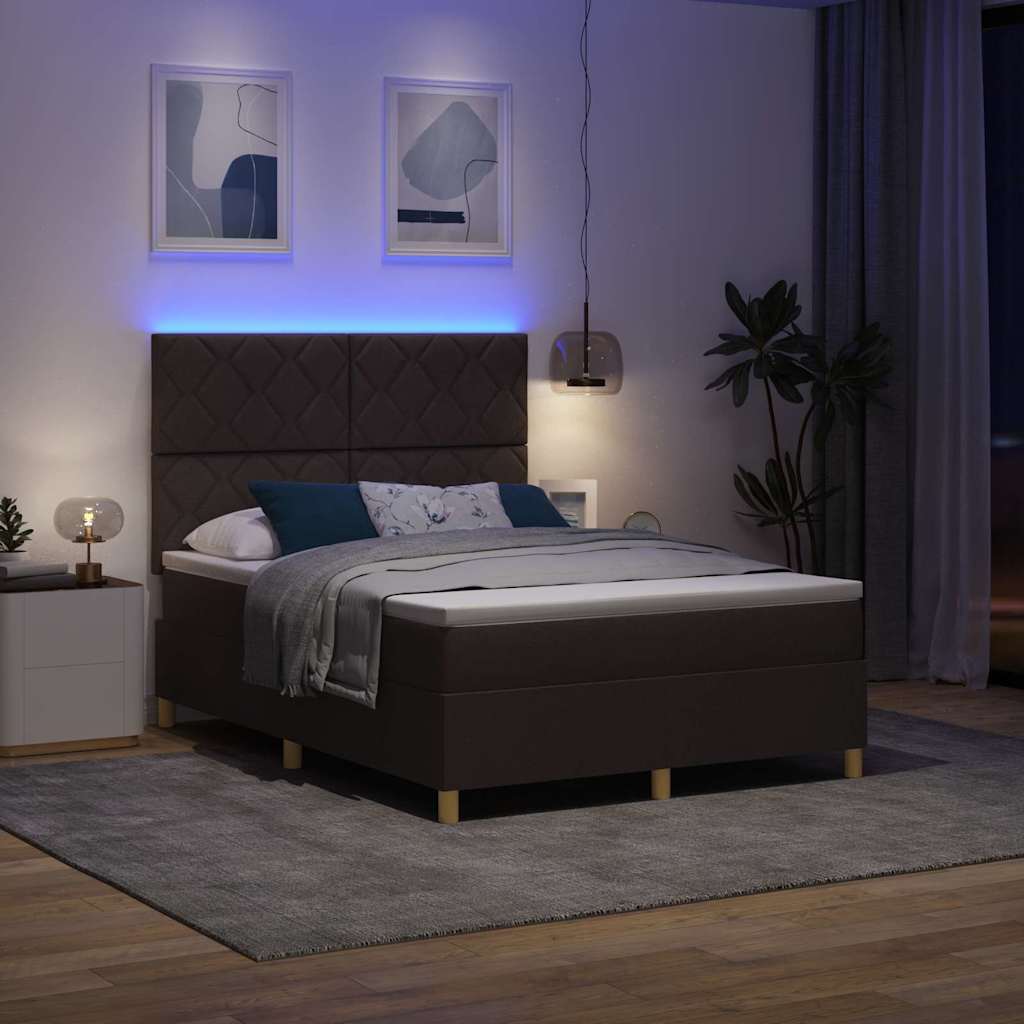 LED Box Spring Ágy fejtámlával Sötét Barna 140 x 200 cm szövet