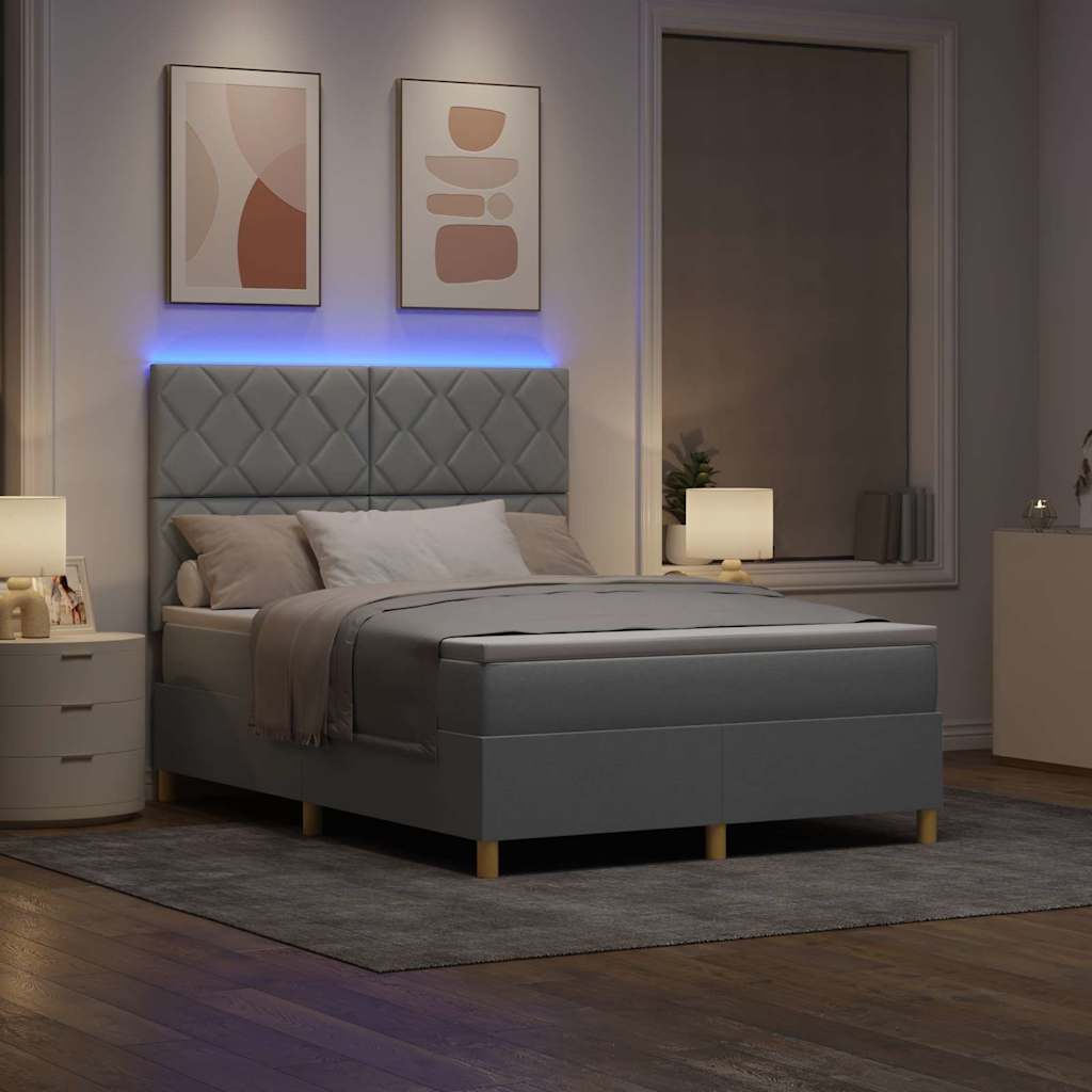 LED Box Spring Ágy Világosszürke 160 x 200 cm szövet