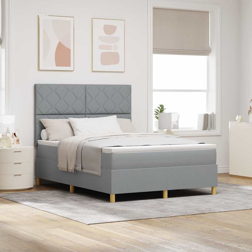LED Box Spring Ágy Világosszürke 160 x 200 cm szövet
