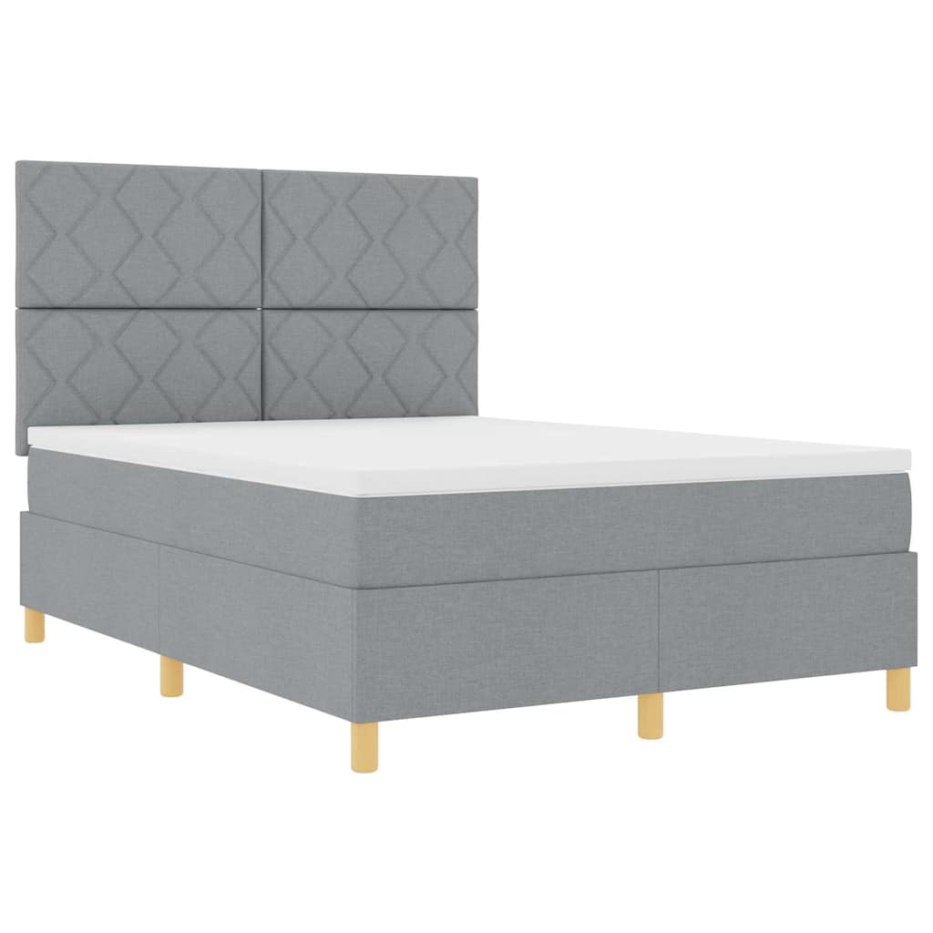 LED Box Spring Ágy Világosszürke 160 x 200 cm szövet