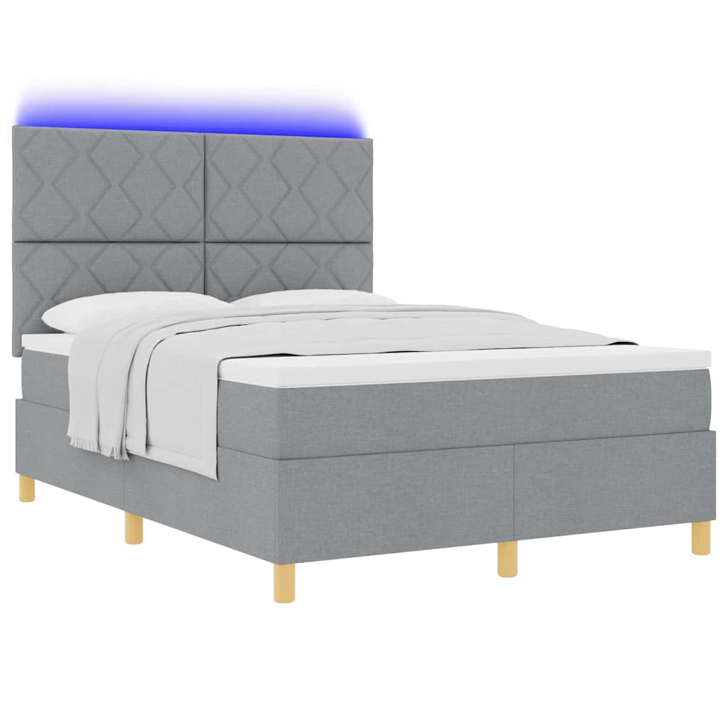 LED Box Spring Ágy Világosszürke 160 x 200 cm szövet