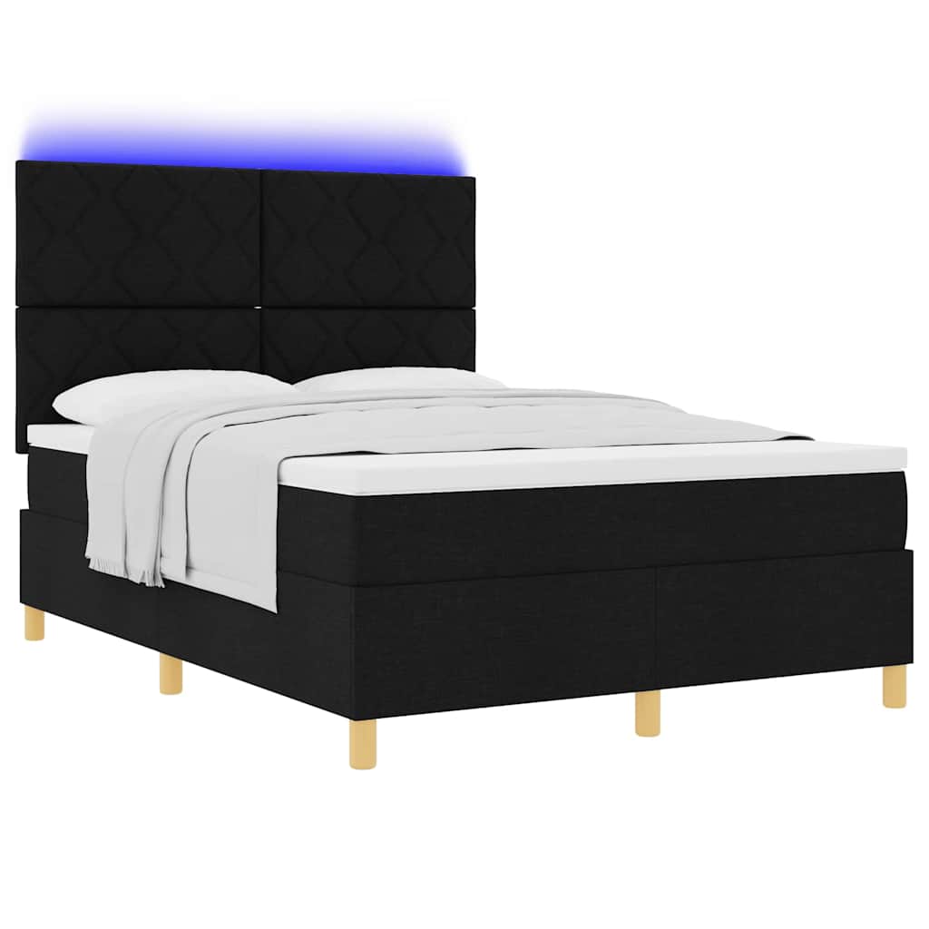 LED Box Spring Ágy fejtámlával Fekete 160 x 200 cm szövet