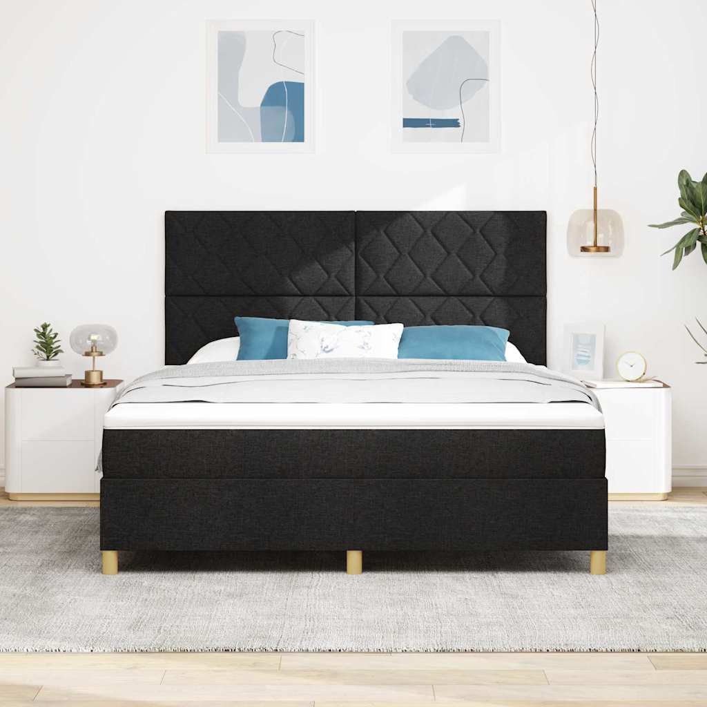 LED Box Spring Ágy fejtámlával Fekete 180 x 200 cm szövet