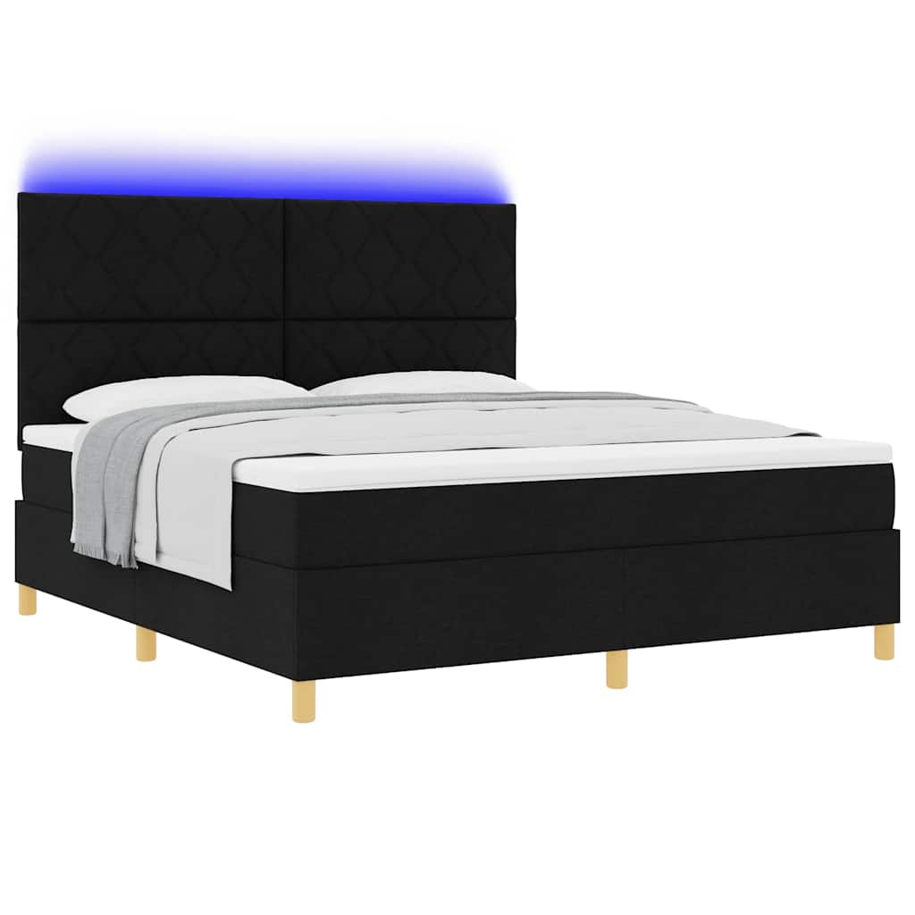 LED Box Spring Ágy fejtámlával Fekete 180 x 200 cm szövet