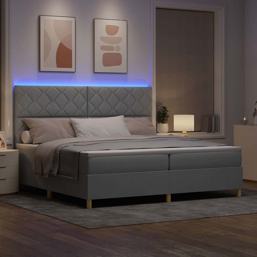 LED Box Spring Ágy Világosszürke 200 x 200 cm szövet