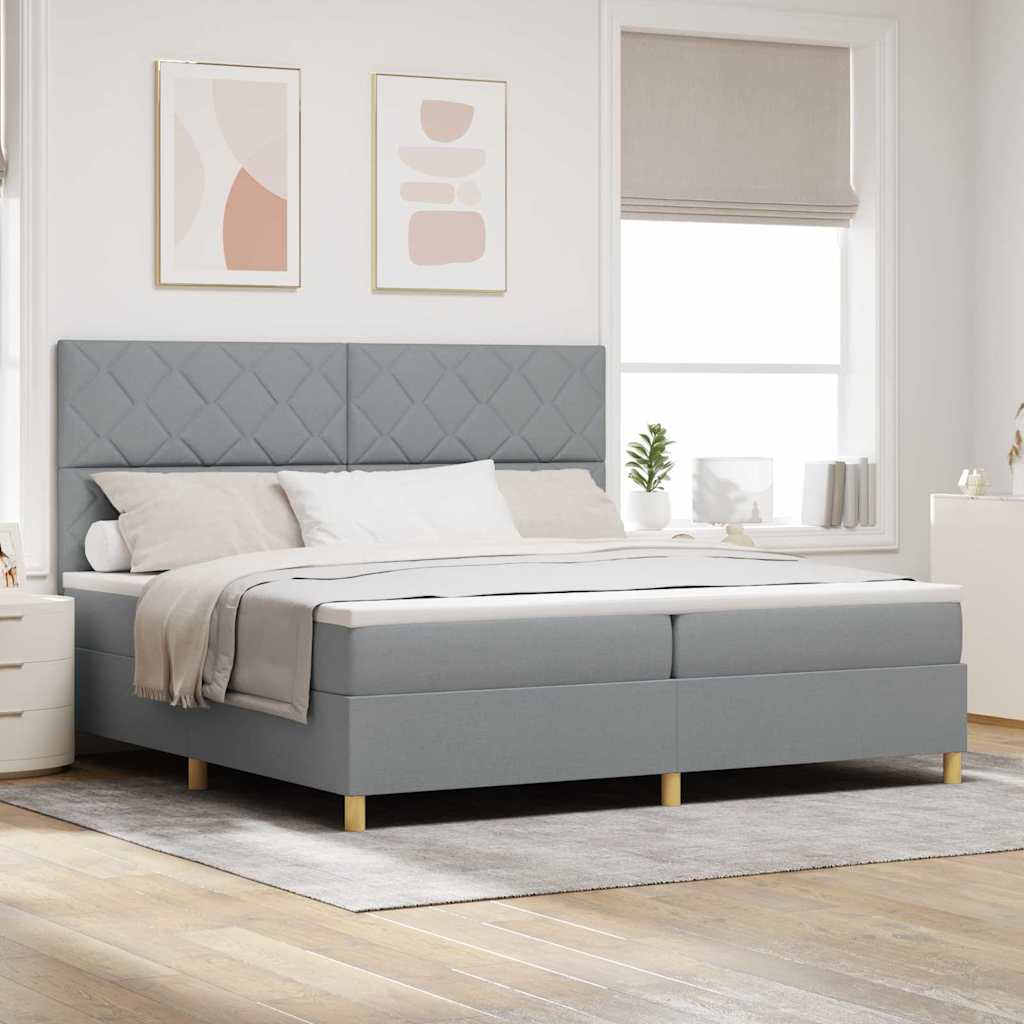 LED Box Spring Ágy Világosszürke 200 x 200 cm szövet