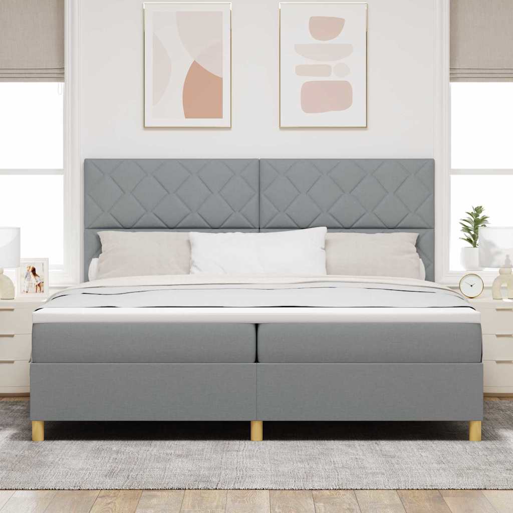 LED Box Spring Ágy Világosszürke 200 x 200 cm szövet