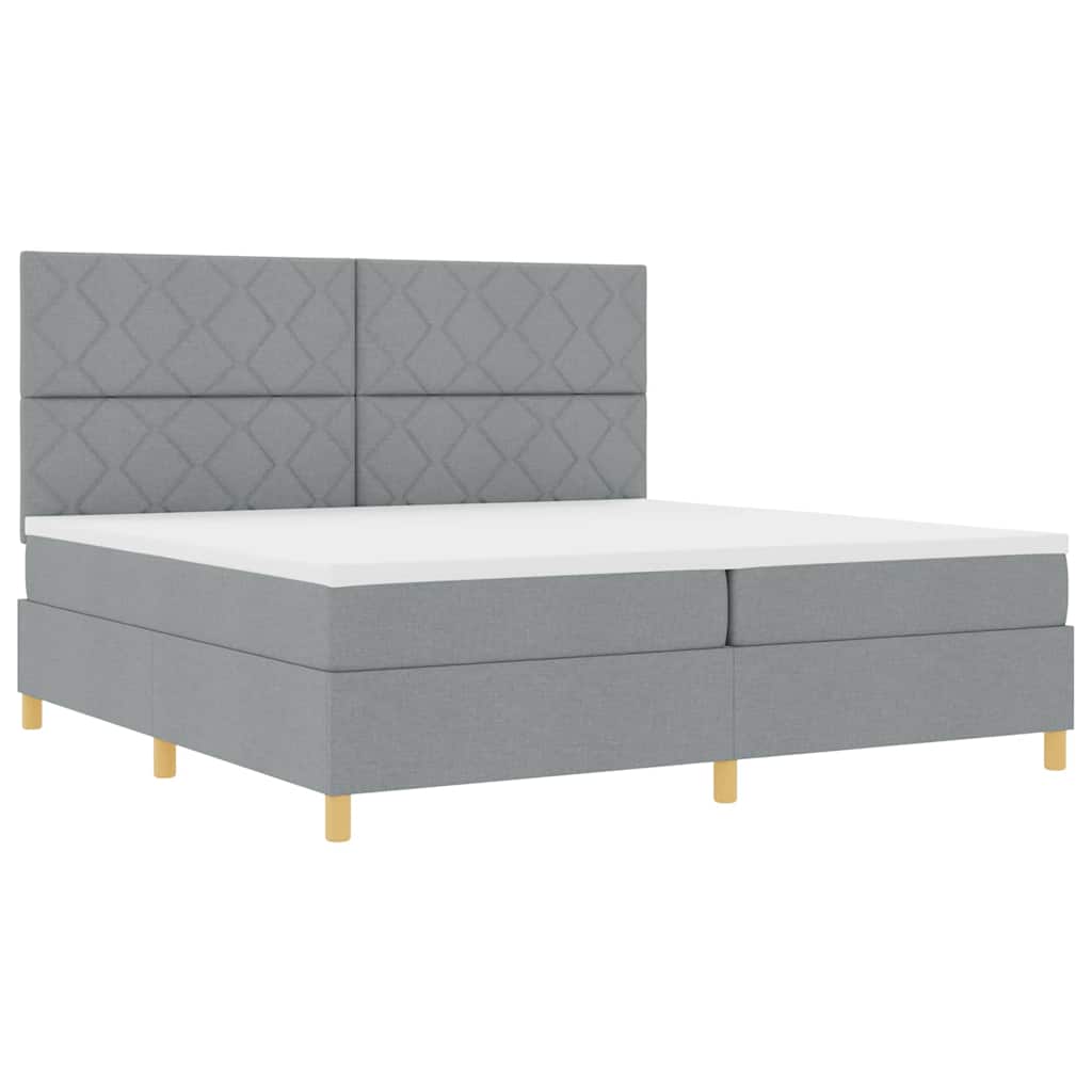 LED Box Spring Ágy Világosszürke 200 x 200 cm szövet