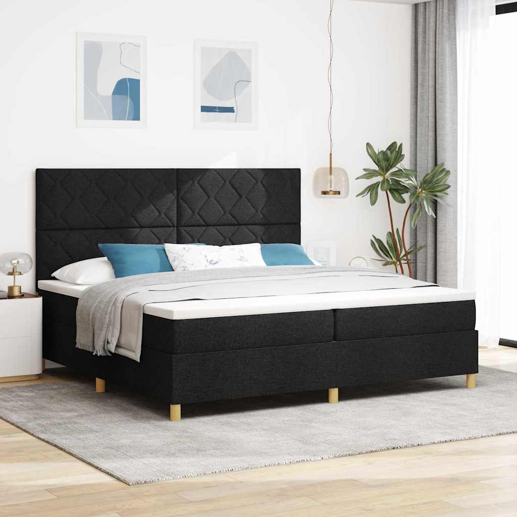 LED Box Spring Ágy matracmal Fekete 200 x 200 cm szövet