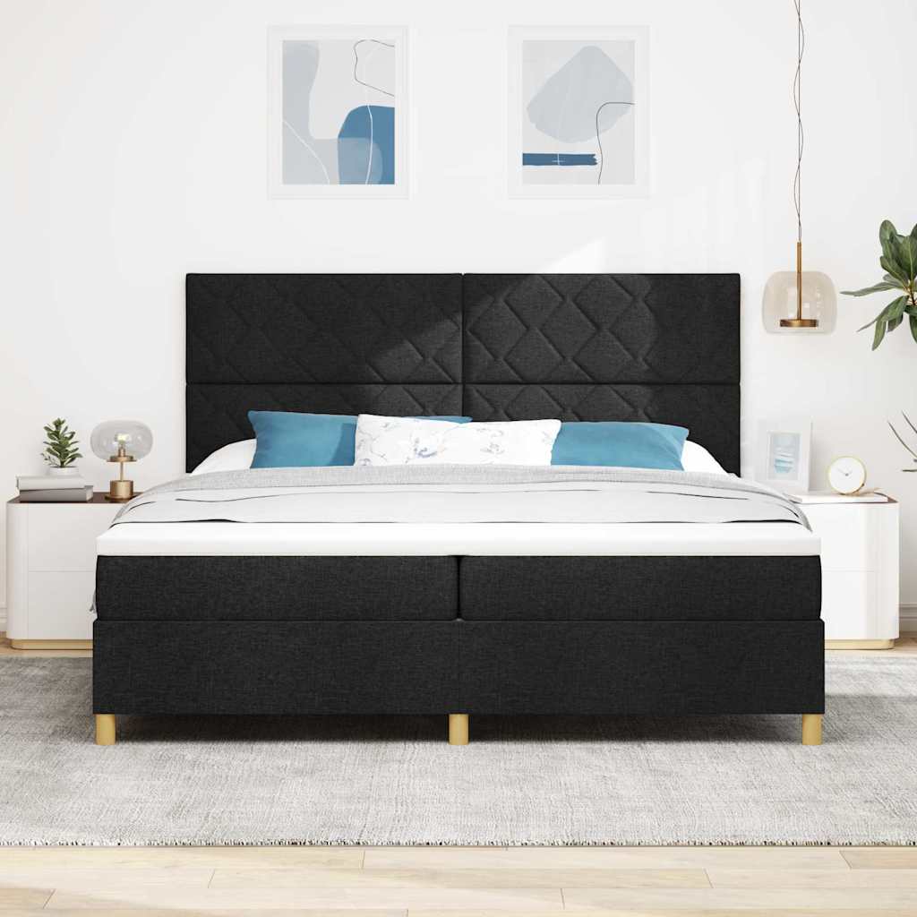LED Box Spring Ágy matracmal Fekete 200 x 200 cm szövet