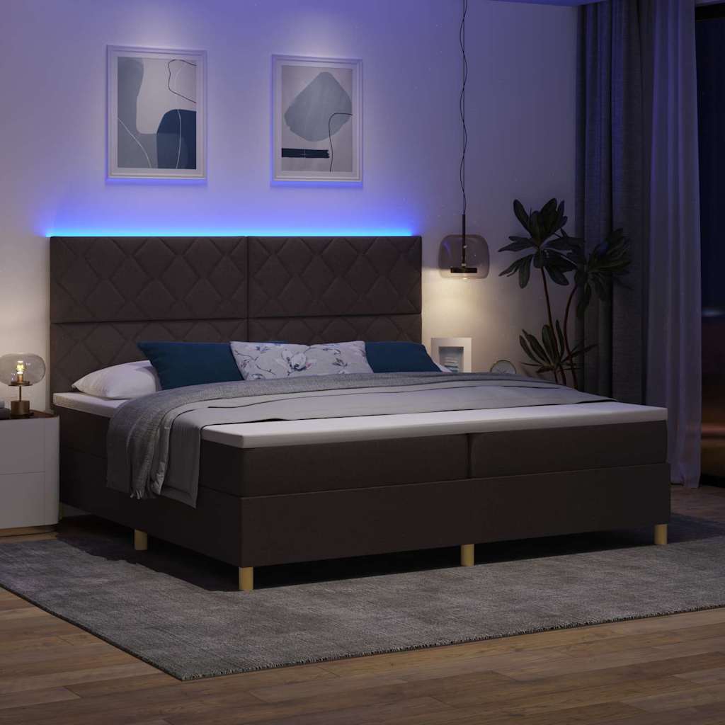 LED Box Spring Ágy fejtámlával Sötét Barna 200 x 200 cm szövet