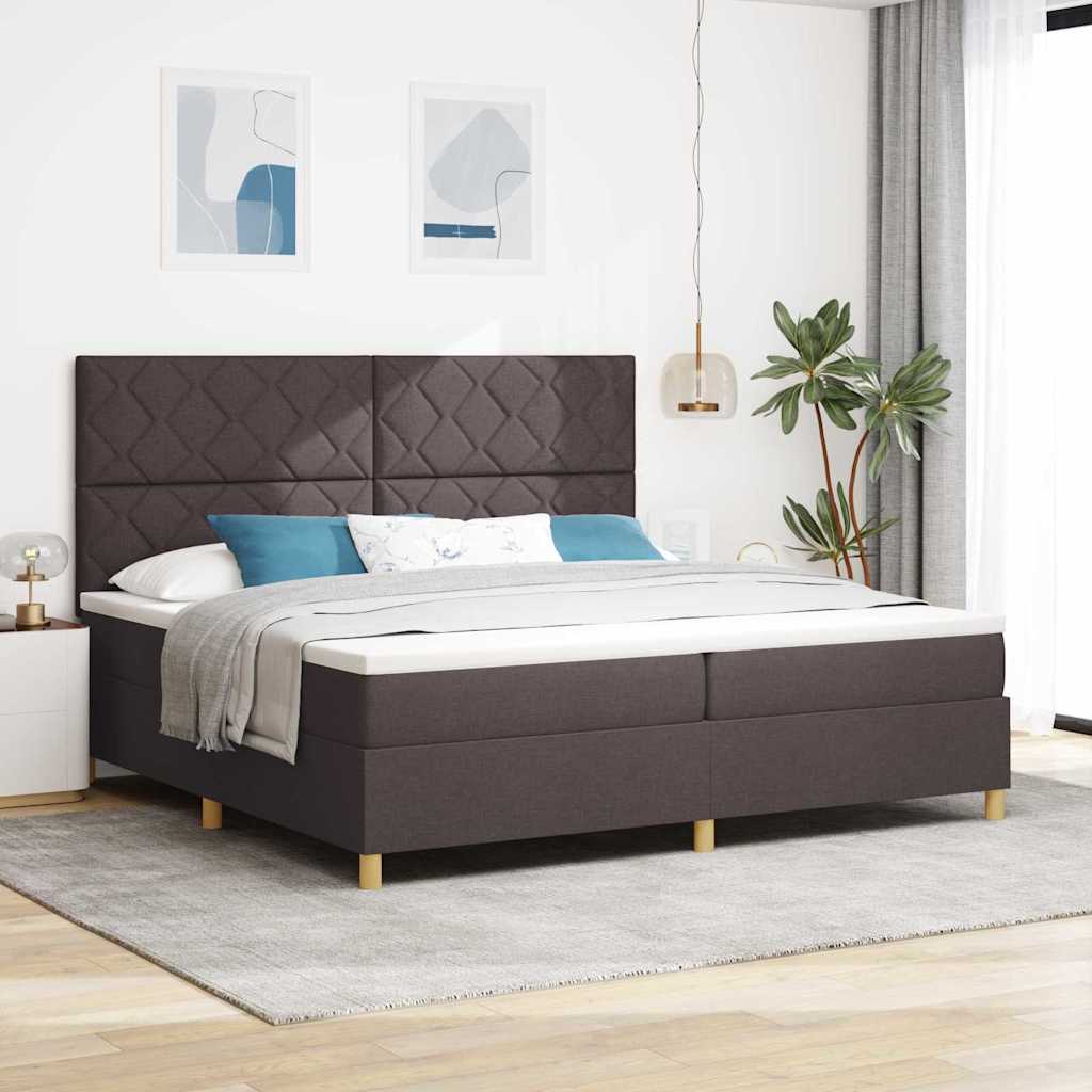 LED Box Spring Ágy fejtámlával Sötét Barna 200 x 200 cm szövet