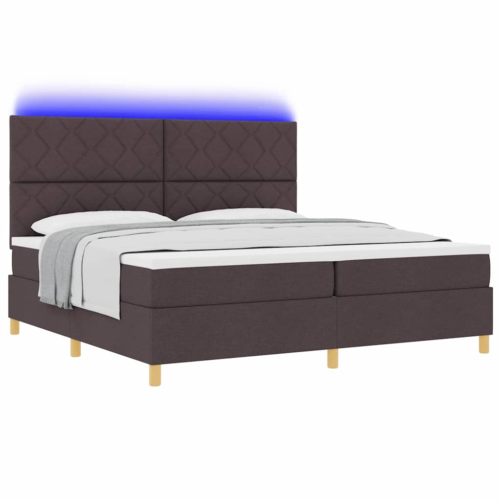 LED Box Spring Ágy fejtámlával Sötét Barna 200 x 200 cm szövet
