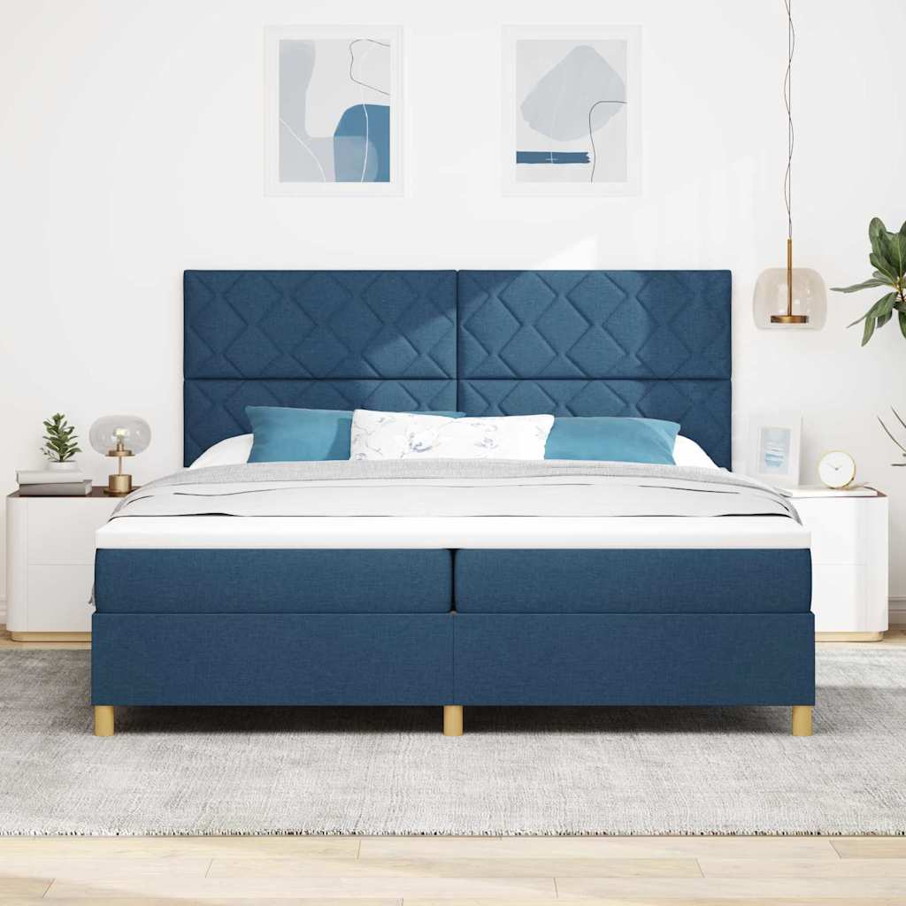 LED Box Spring Ágy fejtámlával Kék 200 x 200 cm szövet