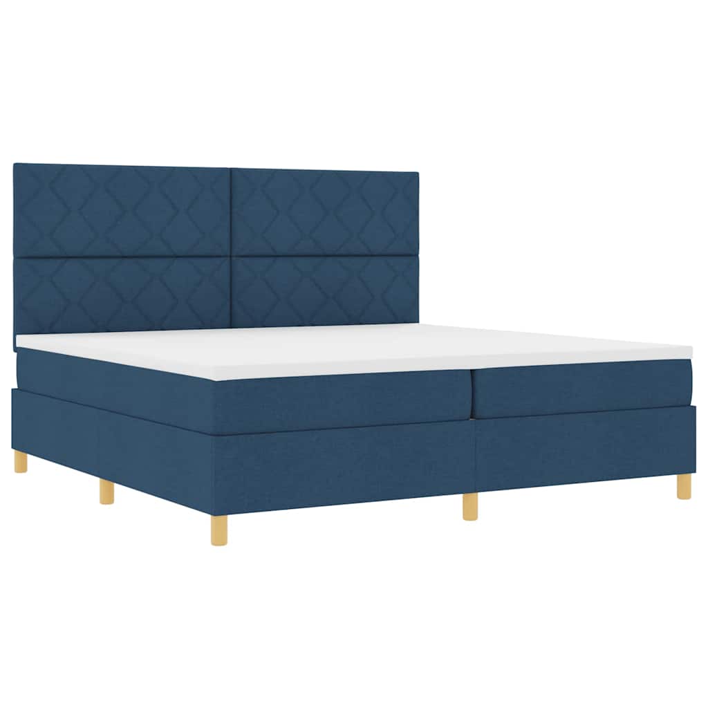 LED Box Spring Ágy fejtámlával Kék 200 x 200 cm szövet