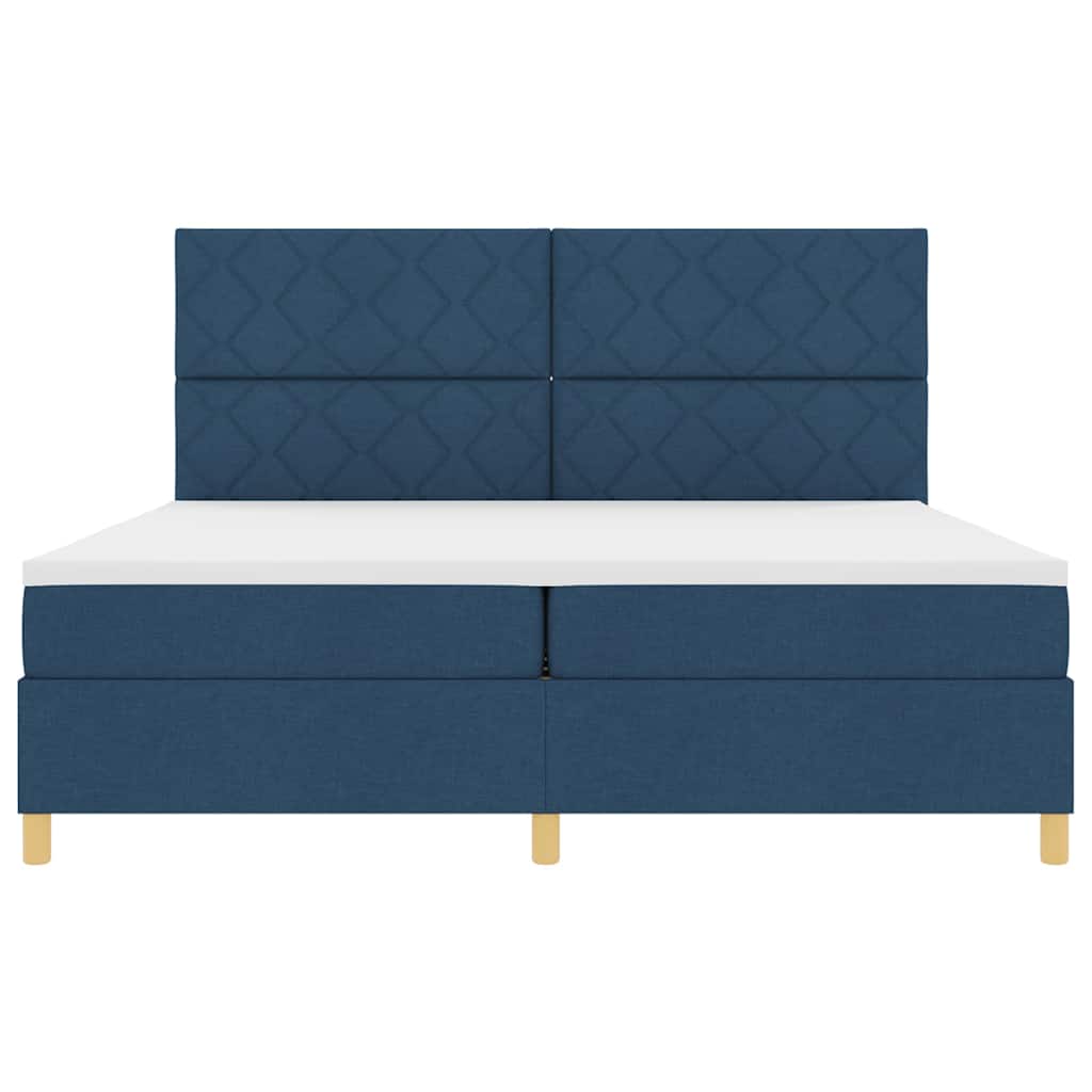 LED Box Spring Ágy fejtámlával Kék 200 x 200 cm szövet