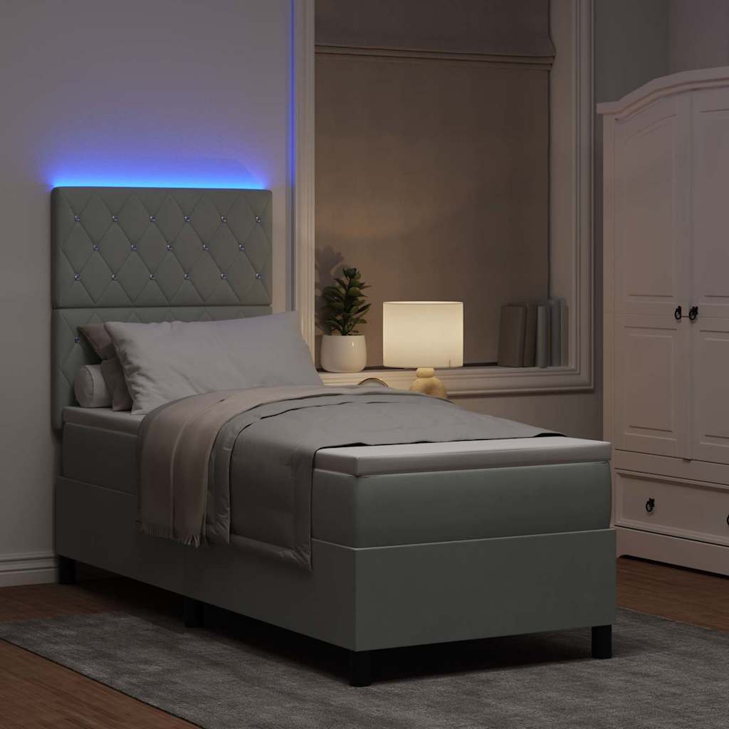 LED Box Spring Ágy matracmal Világosszürke 80 x 200 cm szövet