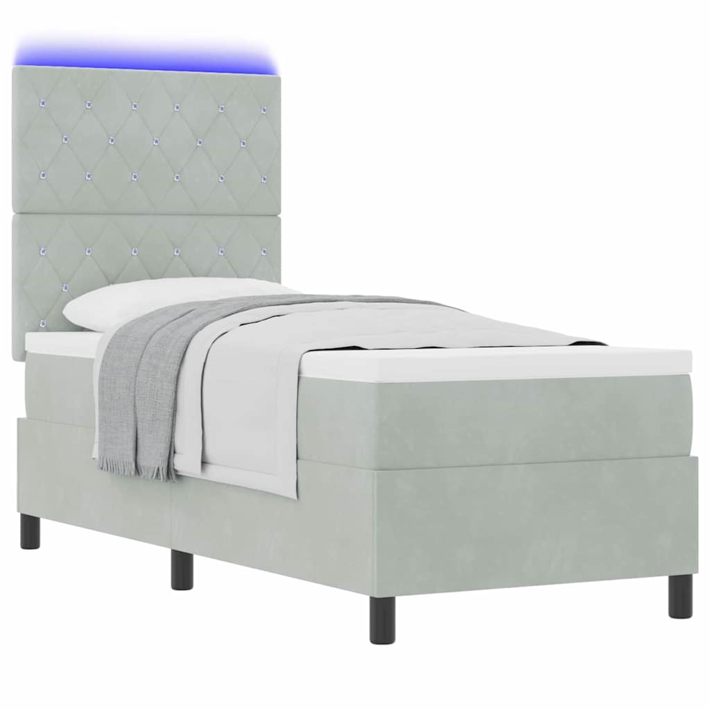 LED Box Spring Ágy matracmal Világosszürke 80 x 200 cm szövet