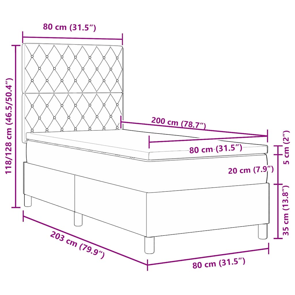 LED Box Spring Ágy matracmal Világosszürke 80 x 200 cm szövet