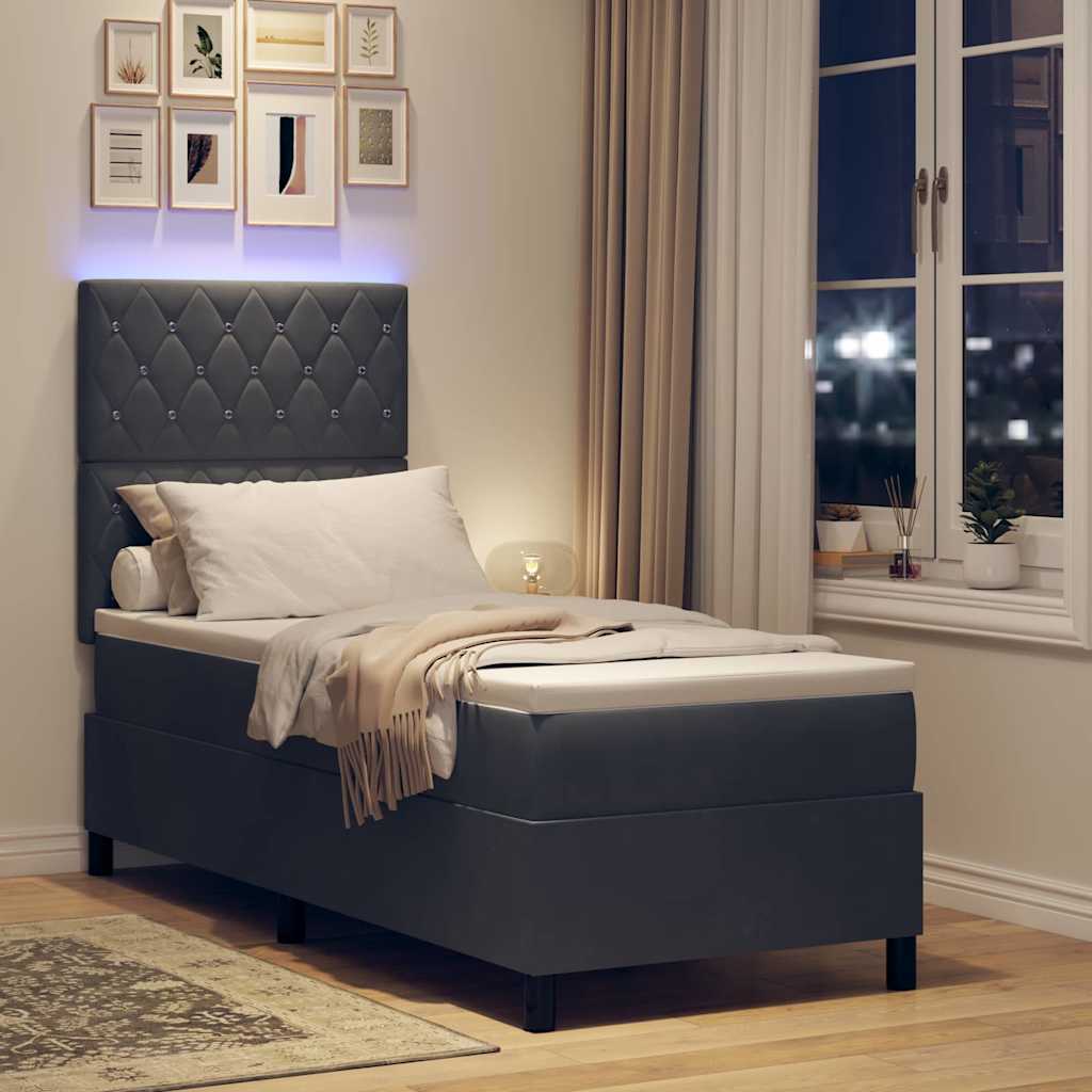 LED Box Spring Ágy matracmal Sötétszürke 80 x 200 cm szövet