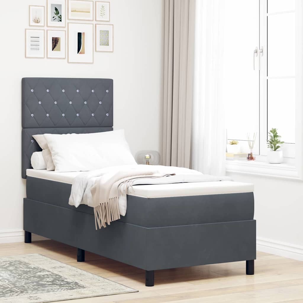LED Box Spring Ágy matracmal Sötétszürke 80 x 200 cm szövet