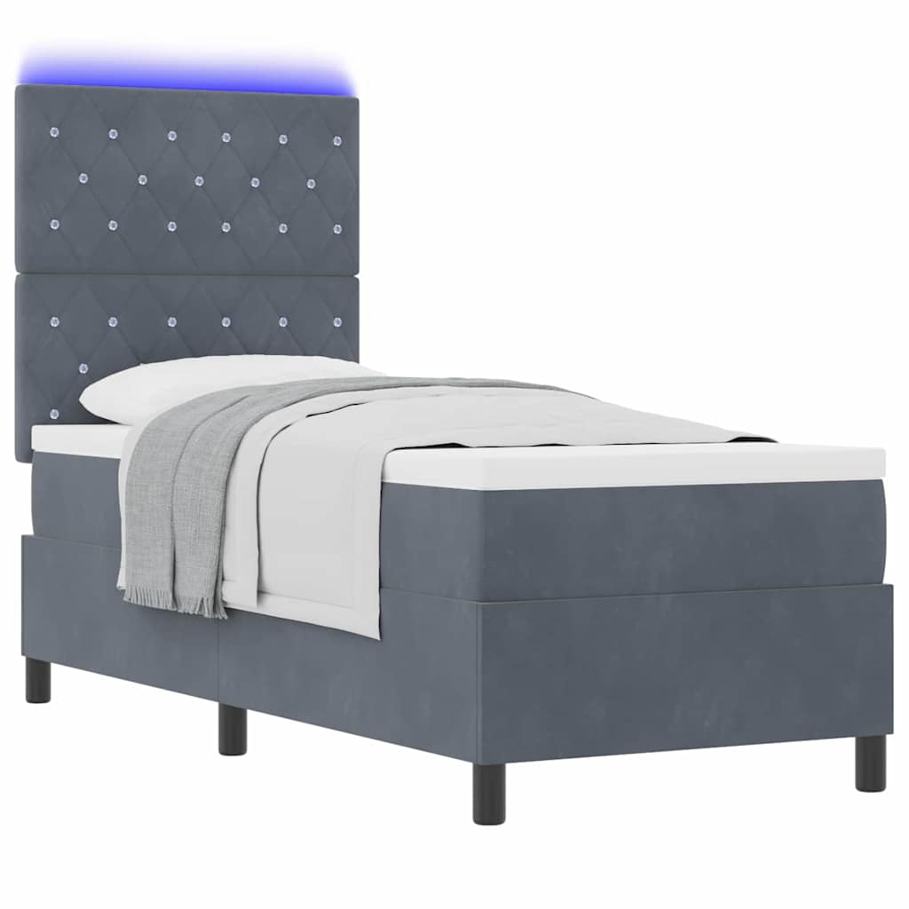 LED Box Spring Ágy matracmal Sötétszürke 80 x 200 cm szövet