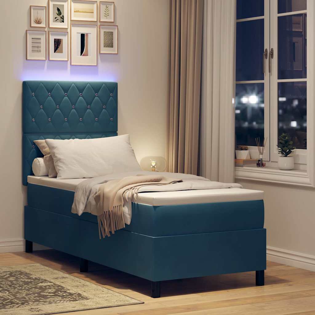 LED Box Spring Ágy matracmal Sötét kék 80 x 200 cm Bársony