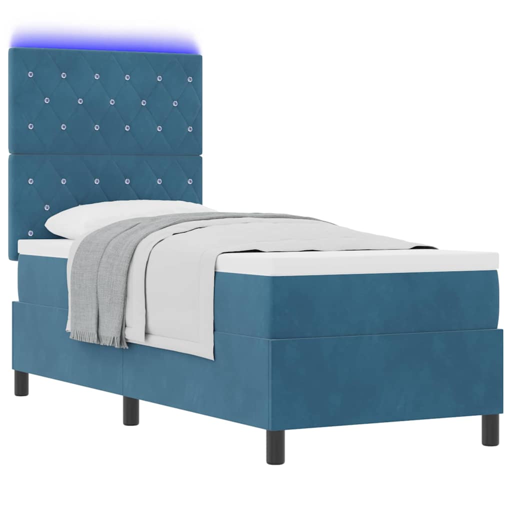 LED Box Spring Ágy matracmal Sötét kék 80 x 200 cm Bársony