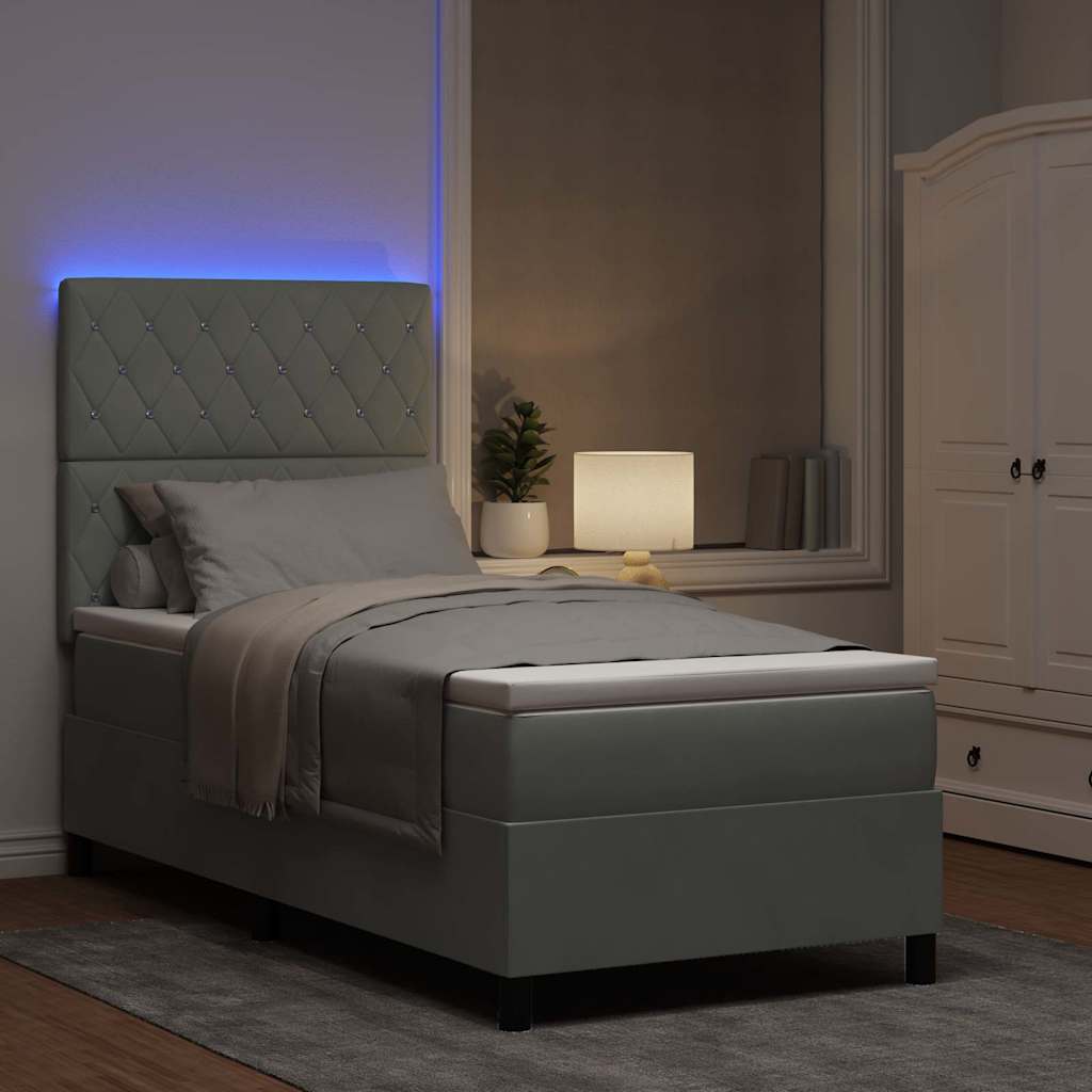 LED Box Spring Ágy matracmal Világosszürke 90 x 190 cm szövet