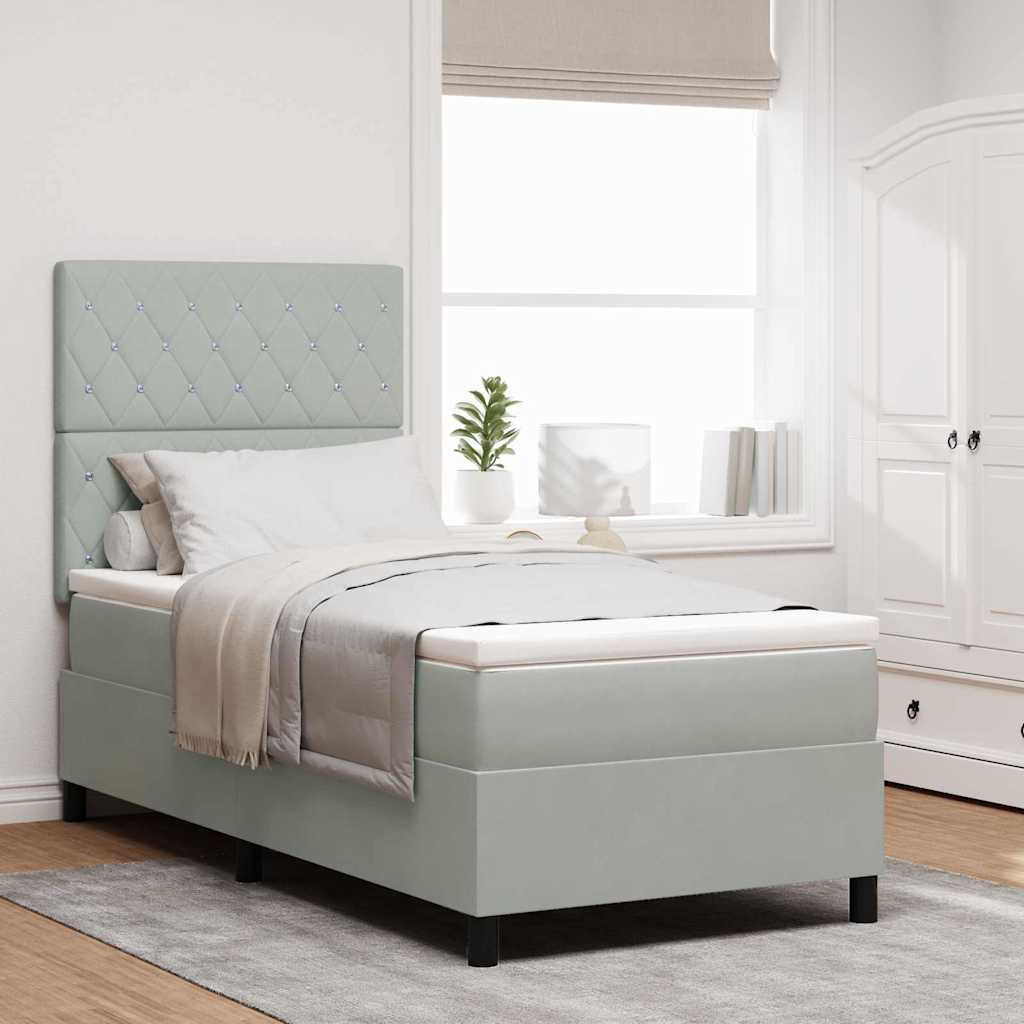 LED Box Spring Ágy matracmal Világosszürke 90 x 190 cm szövet