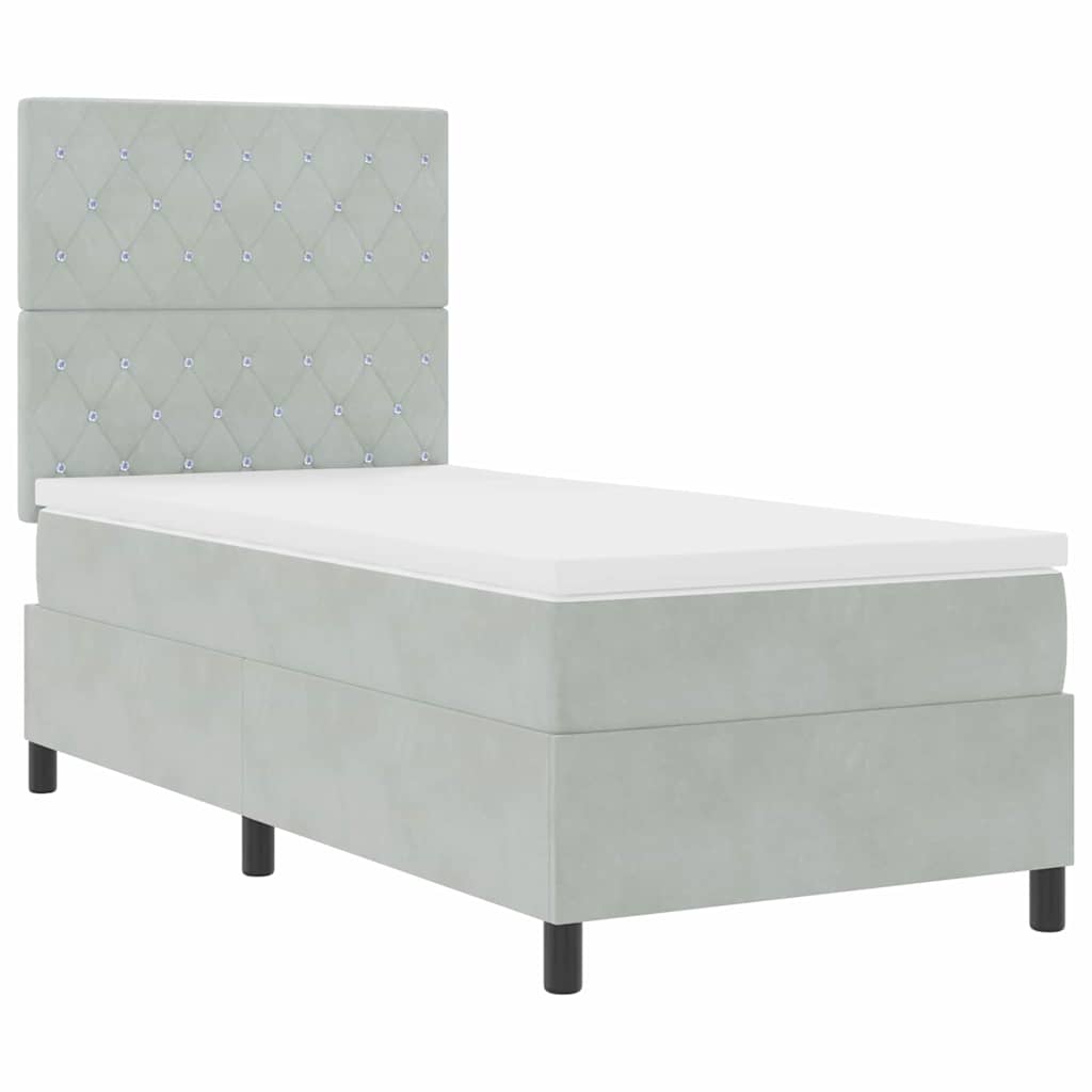 LED Box Spring Ágy matracmal Világosszürke 90 x 190 cm szövet