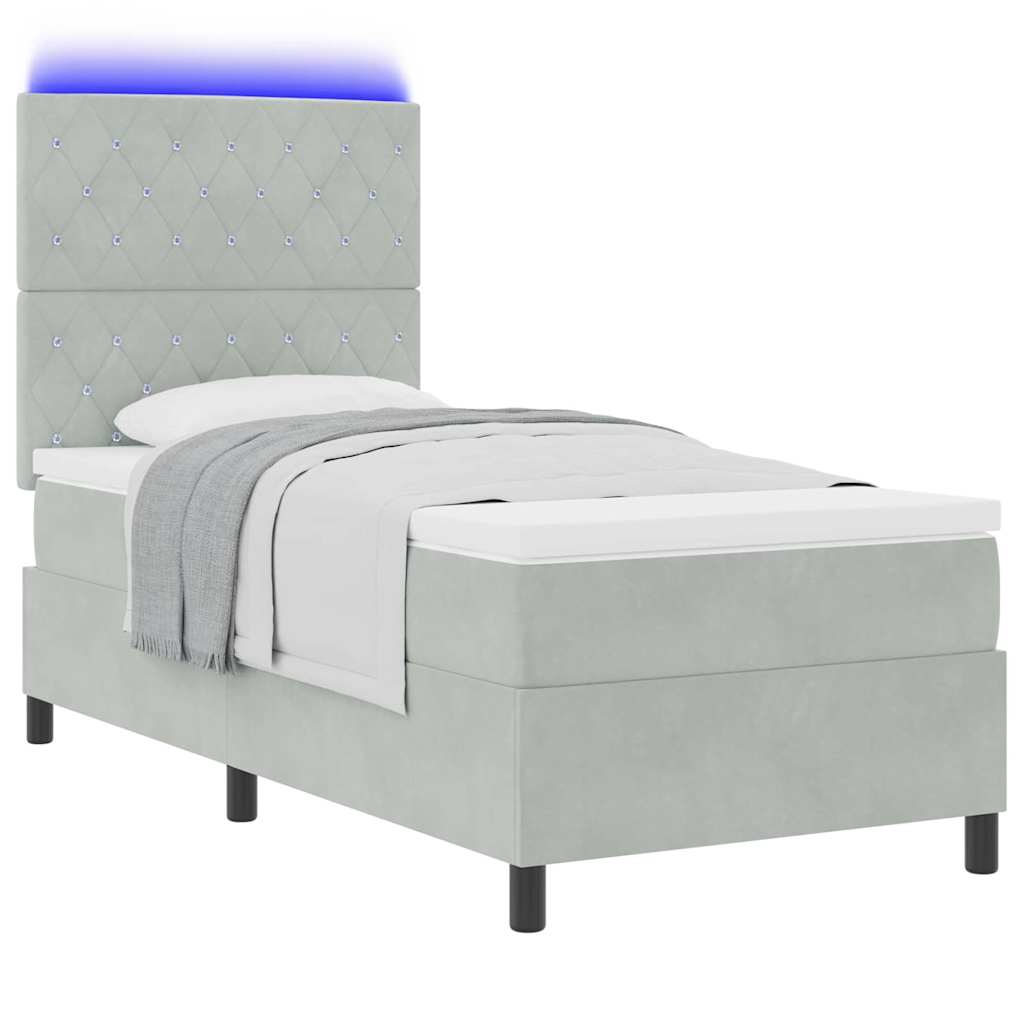 LED Box Spring Ágy matracmal Világosszürke 90 x 190 cm szövet