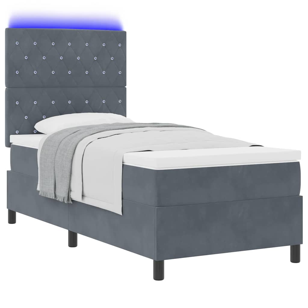LED Box Spring Ágy matracmal Sötétszürke 90 x 190 cm Bársony