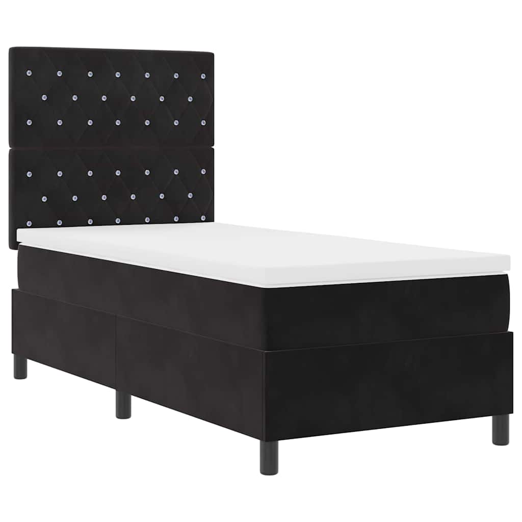 LED Box Spring Ágy matracmal Fekete 90 x 190 cm szövet