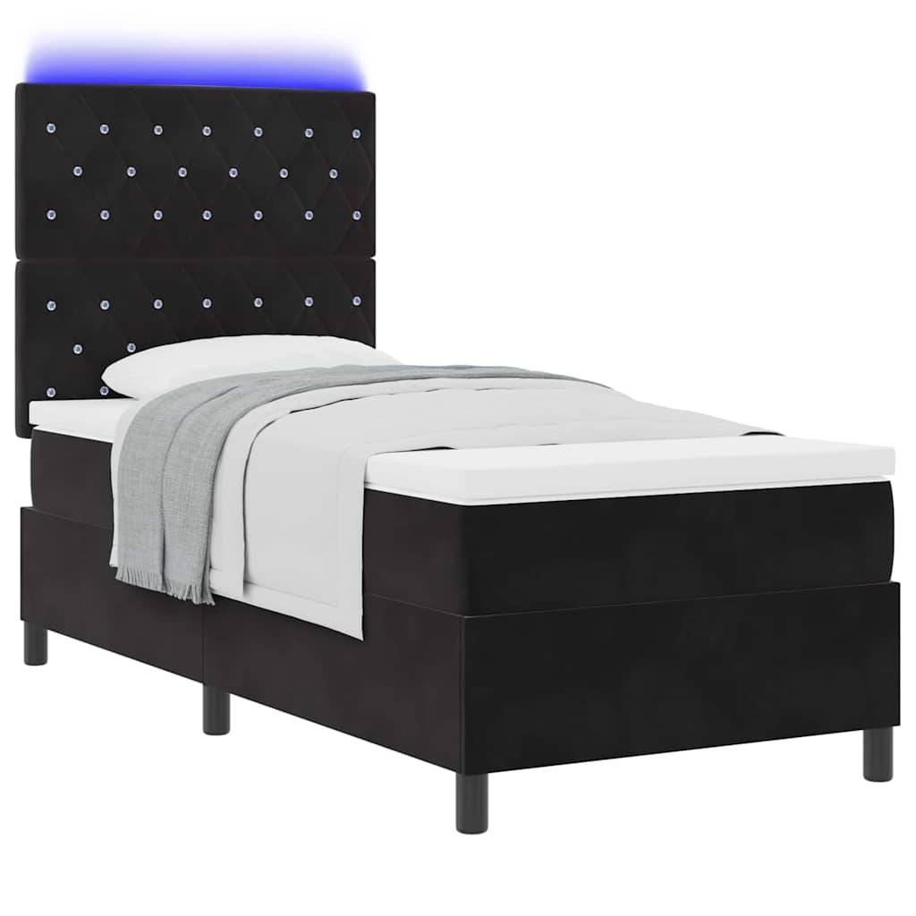 LED Box Spring Ágy matracmal Fekete 90 x 190 cm szövet
