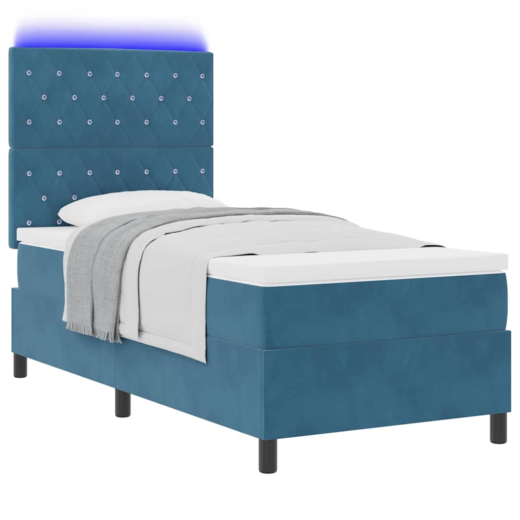 LED Box Spring Ágy matracmal Sötét kék 90 x 190 cm Bársony