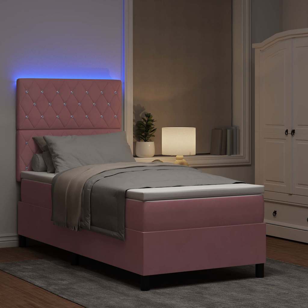 LED Box Spring Ágy matracmal Rózsaszín 90 x 190 cm Bársony