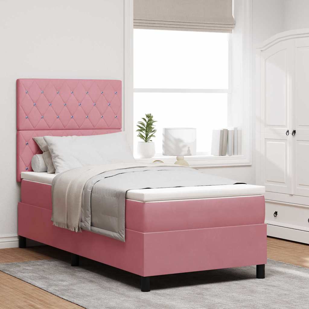 LED Box Spring Ágy matracmal Rózsaszín 90 x 190 cm Bársony