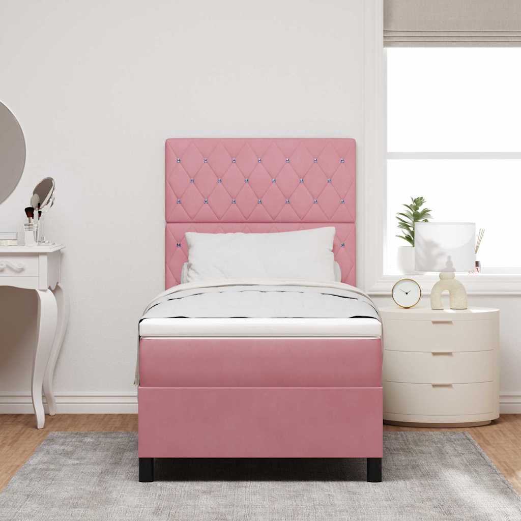 LED Box Spring Ágy matracmal Rózsaszín 90 x 190 cm Bársony