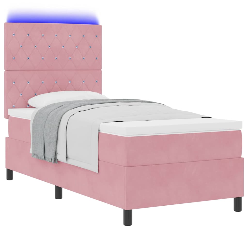 LED Box Spring Ágy matracmal Rózsaszín 90 x 190 cm Bársony