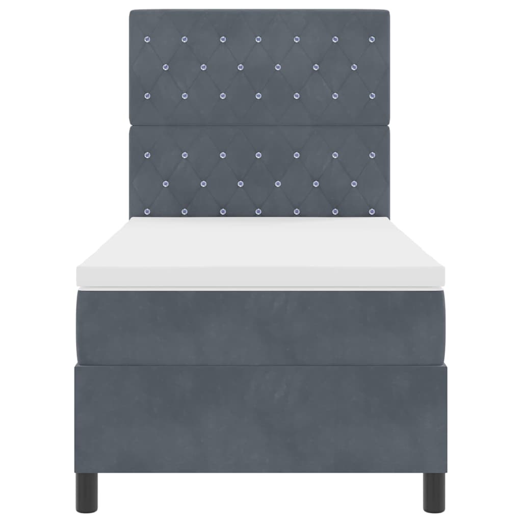 LED Box Spring Ágy matracmal Sötétszürke 90 x 200 cm Bársony