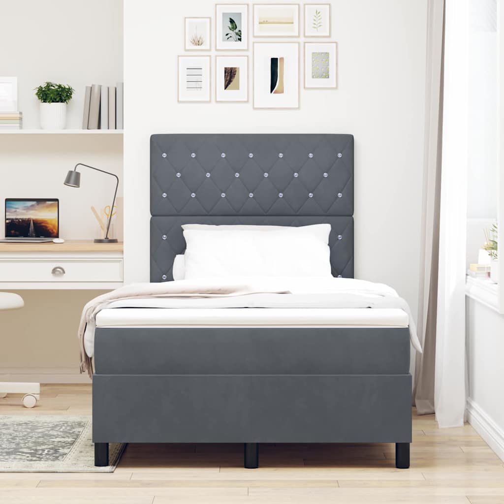 LED Box Spring Ágy matracmal Sötétszürke 120 x 190 cm Bársony