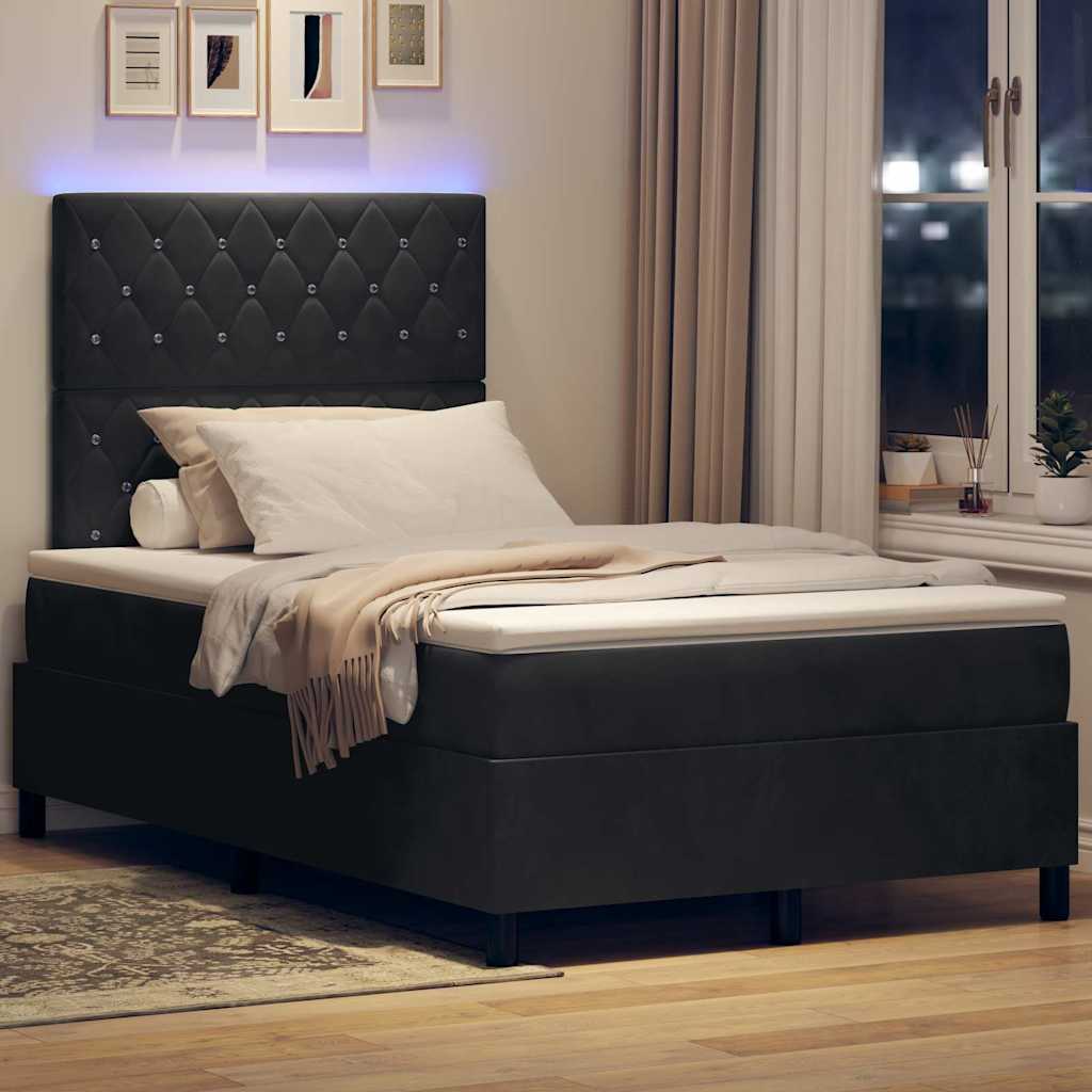 LED Box Spring Ágy matracmal Fekete 120 x 190 cm Bársony