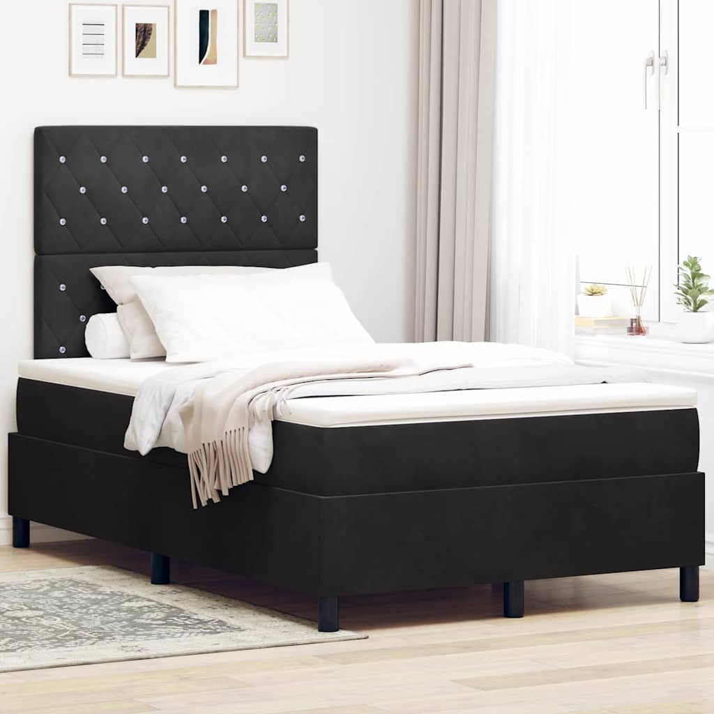 LED Box Spring Ágy matracmal Fekete 120 x 190 cm Bársony