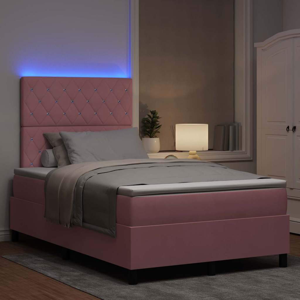 LED Box Spring Ágy matracmal Rózsaszín 120 x 190 cm Bársony