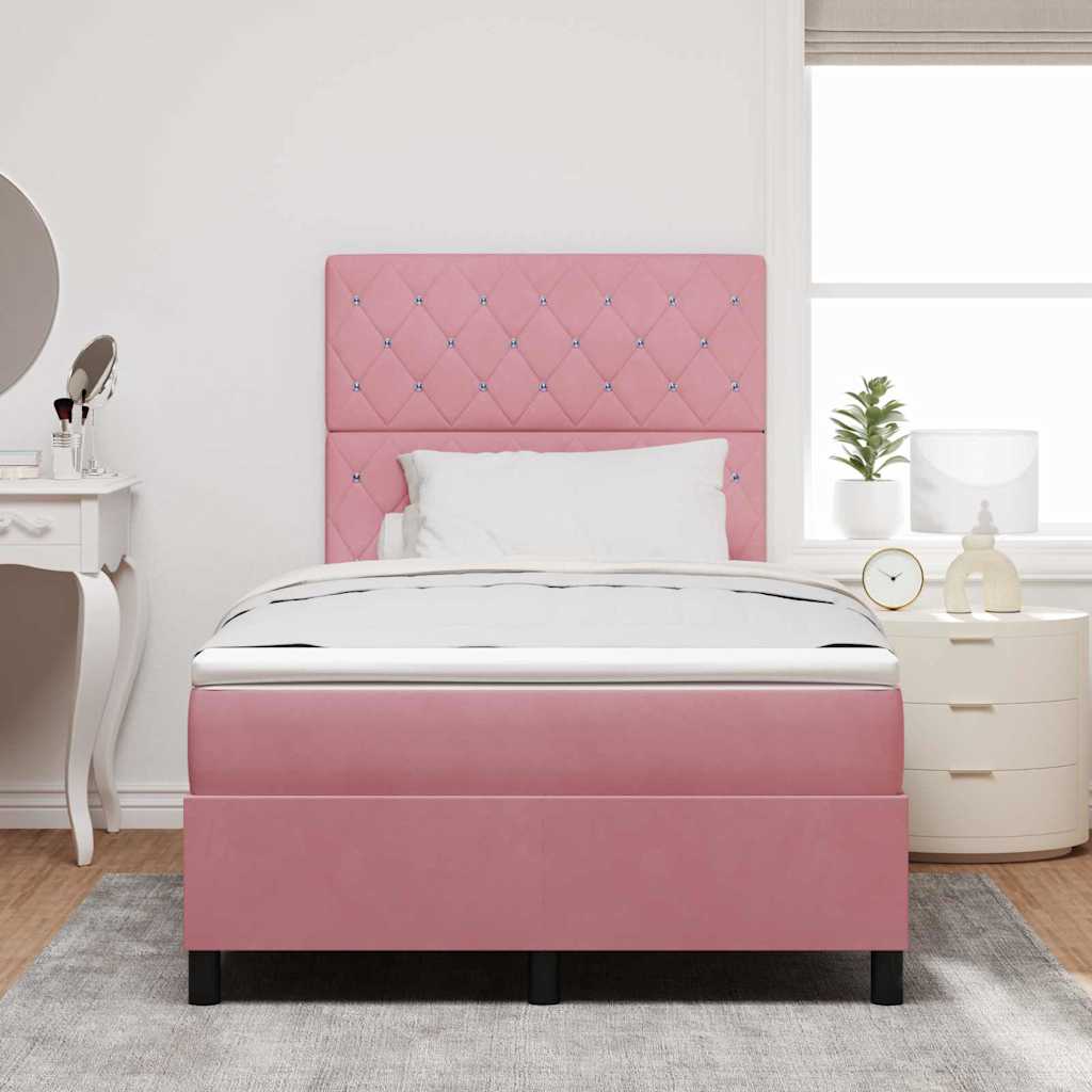 LED Box Spring Ágy matracmal Rózsaszín 120 x 190 cm Bársony