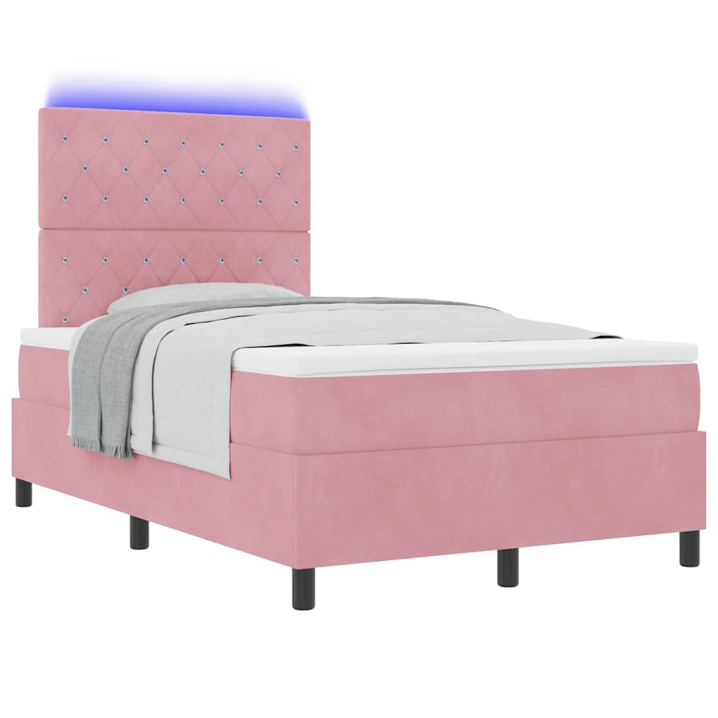 LED Box Spring Ágy matracmal Rózsaszín 120 x 190 cm Bársony