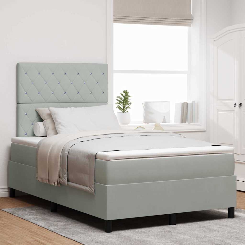 LED Box Spring Ágy matracmal Világosszürke 120 x 200 cm Bársony